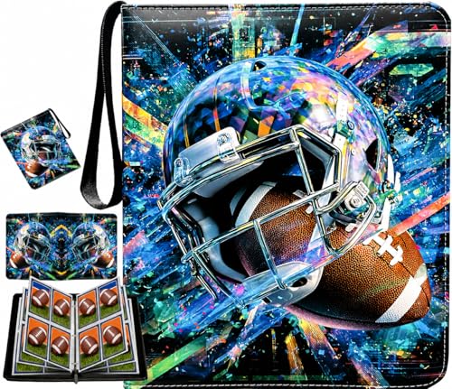 Football Card Binder with Sleeves, 4-Pocket Portable Card Protectors Album Holder Book with Zipper, Fits 400 Cards with 50 Removable Sleeves, Football Cards Display Storage Carrying Case -01 - color: Football-400 cards