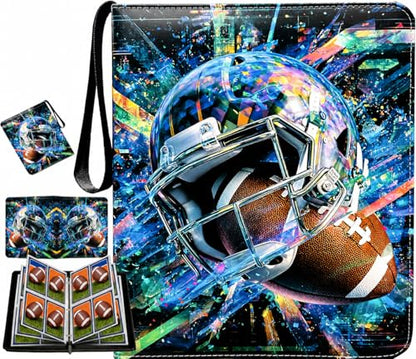 Football Card Binder with Sleeves, 4-Pocket Portable Card Protectors Album Holder Book with Zipper, Fits 400 Cards with 50 Removable Sleeves, Football Cards Display Storage Carrying Case -01 - color: Football-400 cards