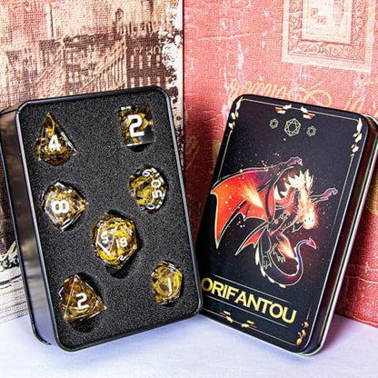 Magic Golden Ring DND Dice Set Sharp Edge Red Resin Dice with Box, for use with RPG D&D Tabletop Games Lord D and D Polyhedral Dice Set - color: Ring -Flower-2