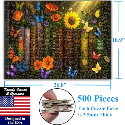 Think2Master Enchanted Library 500 Pieces Very Large Pieces Jigsaw Puzzle: 13+ Adults & Seniors. Magical Bookshelf with Butterflies & Flowers Botanical Garden. Great Gift. Size: 26.8” X 18.9” - style: Enchanted Library