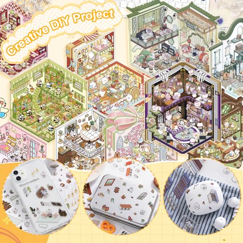 3D House Stickers,DIY Sticker Therapy for Adult Fun Cute Cartoon Stickers | 36 Sets Scene Make Your Own for MINI Room Scenes Miniature Supermarket for Relief Stress Pass The Time - size: 36 Pcs Regular