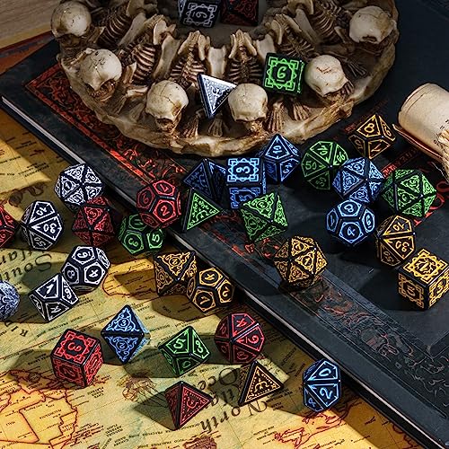 DND Dice Set -D&D Polyhedral Dice (7 Pcs) Druid Dice with Leather Dice Bag for Role Playing Dice Games RPGs(Druid - Black Green) - color: Druid - Black Green