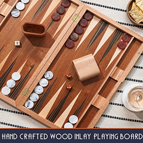 Pointworks 17 Inch Backgammon Sets for Adults. Beautiful Wood Inlaid Backgammon Board Game Set with Unique Checkers & Dice. Large Back Gammon Game Sets Travel Size for 2 Players Nardi or Tavla - style: Backgammon