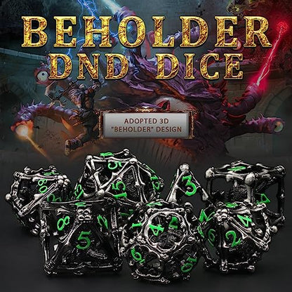 Beholder Dice Set DND, Dragon Eye Dice, ZHOORQI 7PC/Set Polyhedral Dices for Dungeons and Dragons, RPG, Eye Monster DND Gifts（Eye -Green Number） - color: Eye- Green