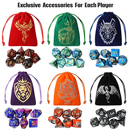 Grajar DND Dice Set, 42 Pcs polyhedral dice Set with 6 Colorful Animal Pattern Bag and PU Leather Velvet Tray for Dungeons Dragons D&D RPG MTG Table Games - style: Animal-Bicolor