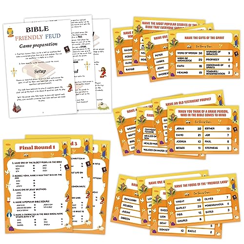 O4 Bible Games for Adults and Family - Bible Study, Trivia and Fun Family Game Night - 15 Game Cards + 3 Instruction Cards - color: Bible Game04