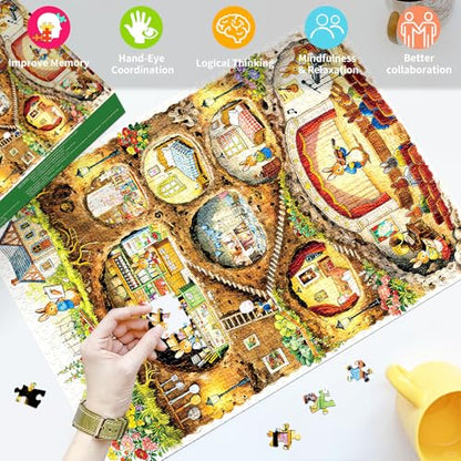 HUADADA Jigsaw Puzzle for Adults 1000 Pieces, Eye Protection, Rabbit House Theme, Birthday Gifts for Women and Men - color: Rabbit House