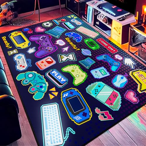 2x3 Game Controller Mat Gamepad with Keyboard Design for Playroom, Pixel Gaming Play Rug for Bedroom, Fun Gamer Art Décor for Game Lover Washable Carpet - color: Pixel Game01, size: 2'x 3'