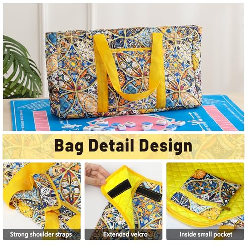 American Mahjong Tile Set with Yellow Printed Carrying Bag, 166 Blue Tiles, 4 All-in-One Color Racks/Pushers, Mah Jongg Sets, Mahjong Game Set for Travel, Christmas, Birthday Gifts - color: Yellow（blue Tiles）