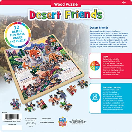 Masterpieces 48 Piece Fun Facts Jigsaw Puzzle for Kids - Desert Friends Wood Puzzle - 12"x12" - style: Desert Friends