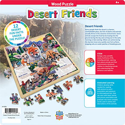 Masterpieces 48 Piece Fun Facts Jigsaw Puzzle for Kids - Desert Friends Wood Puzzle - 12"x12" - style: Desert Friends
