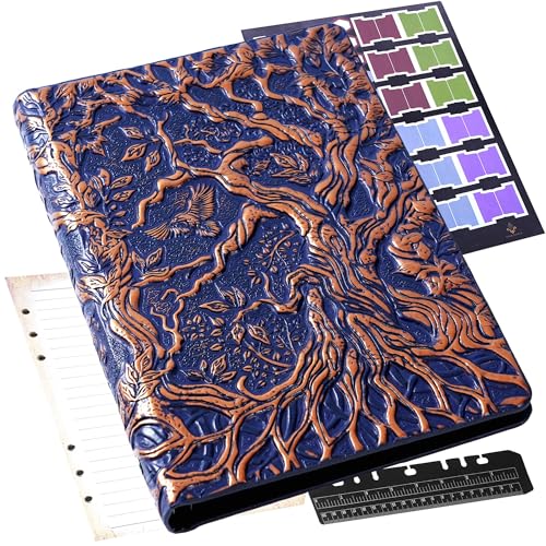 Notebook Journal, Refillable Binder for DND - 3D Tree of Life Design (A5) | A5 400 Pages (200 Sheets), Perfect for Dungeons and Dragons (D&D), Bonus Tabs and Ruler, for Players and DM's - color: Navy Gold