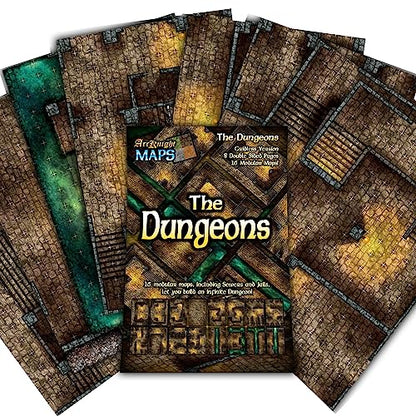 Arcknight The Dungeons Roleplaying Battlemaps; 16 Modular RPG Maps in 8 Double-Sided Pages, 1" Square Grid, Modular & Versatile Design for Tabletop Gaming - for Dungeons & Dragons & Pathfinder - style: Dungeons