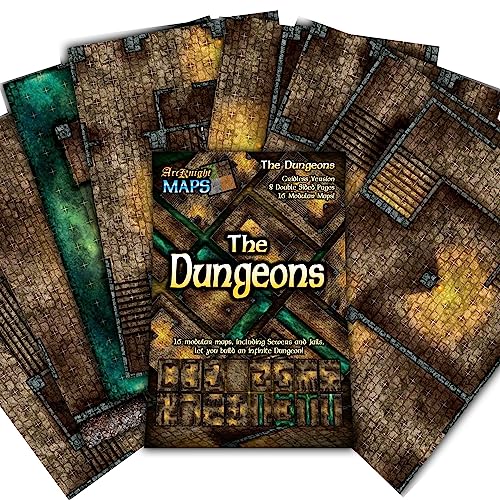 Arcknight The Dungeons Roleplaying Battlemaps; 16 Modular RPG Maps in 8 Double-Sided Pages, 1" Square Grid, Modular & Versatile Design for Tabletop Gaming - for Dungeons & Dragons & Pathfinder - style: Dungeons