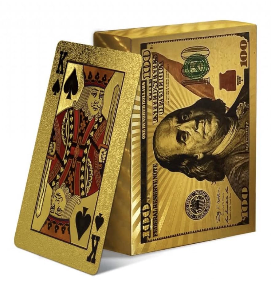 Gold Diamond Playing Cards - Durable and Waterproof, Perfect for Magic, Poker, Parties, and Special Occasions. Ideal for Memorable Gifts. ($100 Bill Theme, 1 Deck) - style: $100 BILL THEME