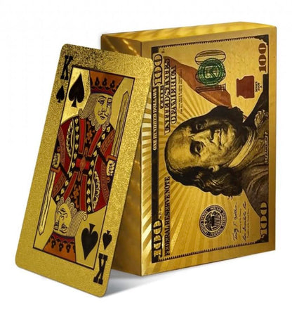 10 Decks - Gold Diamond Playing Cards - Durable and Waterproof, Perfect for Magic, Poker, Parties, and Special Occasions. ($100 Bill Theme)