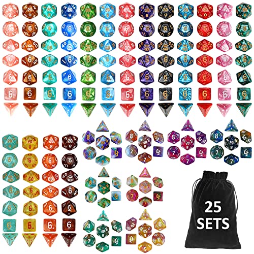 DND Dice Set, 25 X 7 (175 Pcs) Polyhedral Dice with 1 Black Pouch | Three Color, Two Color and Monochrome Dice for Dungeons and Dragons D&D tabletop Role Playing games - color: 25sets-1