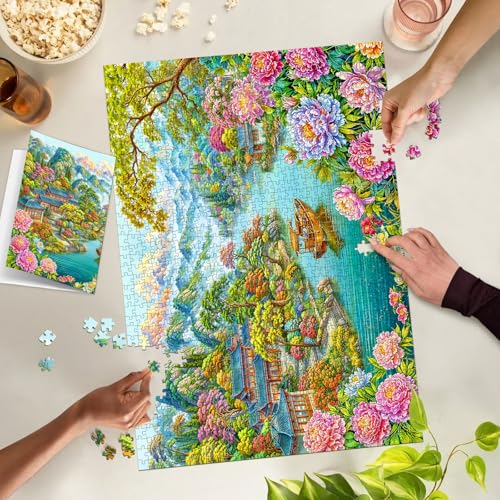 Puzzles for Adults 1000 Pieces, Jigsaw Puzzle for Adults, Fun Challenging Puzzle, Misty Rain in Jiangnan Puzzles Game, Interlock Perfectly No Dust, Gifts for Father's Mother’s Day - color: Misty Rain