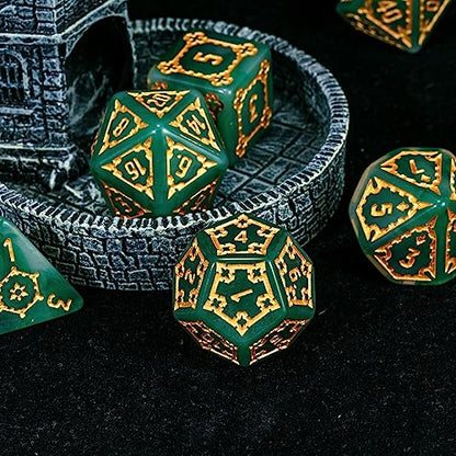 cusdie 7 Pcs 25mm Giant DND Dice with Dragon Eye Dice Bag, Polyhedral Dice Set, D&D Dice for Pathfinder RPG(Green) - color: Green