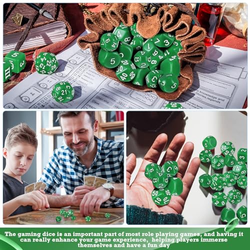 Civaner 15 Pcs Complete Polyhedral Dice Set D3-D100 Spherical RPG Dice Set in Opaque Black, 100 Sides for Role Playing Table Games Party Supplies(Green and White) - color: Green and White