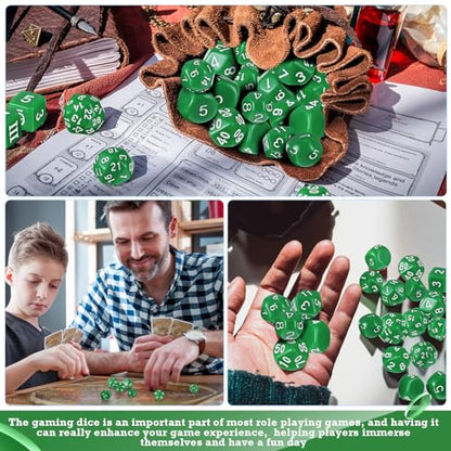Civaner 15 Pcs Complete Polyhedral Dice Set D3-D100 Spherical RPG Dice Set in Opaque Black, 100 Sides for Role Playing Table Games Party Supplies(Green and White) - color: Green and White