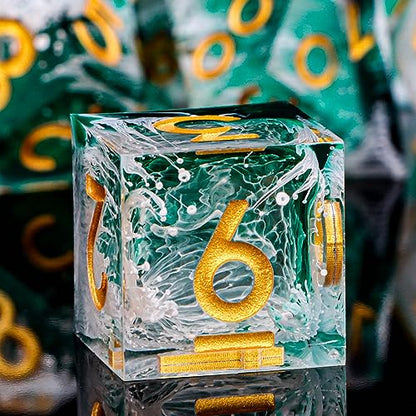 ARUOHHA Sharp Edge Dice DND Resin Translucent Dice Set, Green Handmade D and D Dice Set RPG Role Playing Games Polyhedral Dice D20 D12 D10 D8 D6 D4 - color: Green