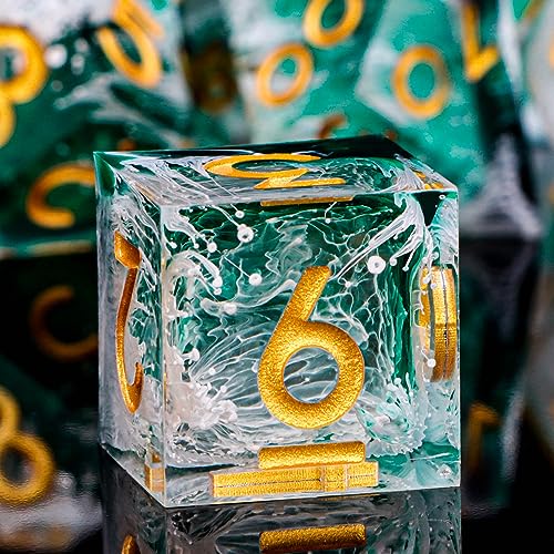 ARUOHHA Sharp Edge Dice DND Resin Translucent Dice Set, Green Handmade D and D Dice Set RPG Role Playing Games Polyhedral Dice D20 D12 D10 D8 D6 D4 - color: Green