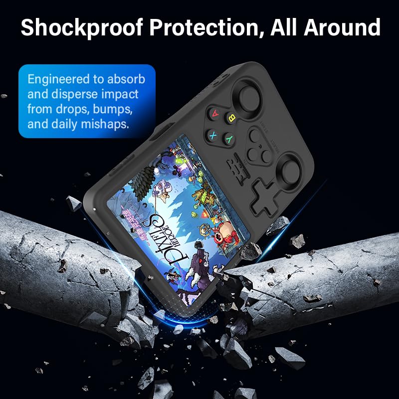 Silicone Case for R36S Handheld Game Console Protective Case with Lanyard Button Cover Accessory for Gift (Black) - color: black