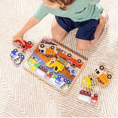 Melissa & Doug Construction Vehicles Wooden Chunky Puzzle (6 pcs) - FSC Certified - size: 11.95 x 8.95 x 1.0, style: English Only