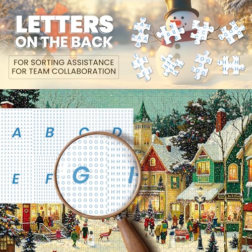 Christmas Puzzles 1000 Pieces, Winter Snow Town Puzzle for Adults | Festive Village Snowy Night Jigsaw Puzzle, Hard Puzzles with Letters on Back, Holiday Family Game Night Gift, 1:1 Poster - color: Christmas Town
