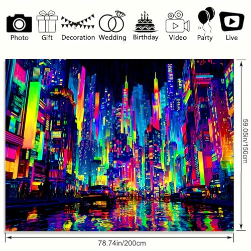 KKYEJLQYI UV Reactive Tapestry, Black Light Neon Wall Tapestry, Luminous Space Tapestry, Bedroom, Living Room, Game Room Decoration Large Tapestry, Cyber City - color: City-4