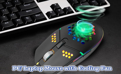 Newly Wired Gaming Mouse with Fan, Cooling Fan Honeycomb PC Mouse RGB Led Gaming Mouse for Laptop, Silent Click & 4 DPI Levels - No Sweaty Palm
