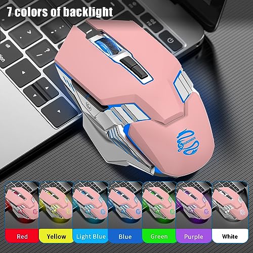 Bluetooth Wireless Gaming Mouse, RGB Rechargeable USB Wireless Mouse, Quiet Click, LED Backlit, Ergonomic, with Side Button, DPI Adjustable Computer Mice for Laptop PC MacBook Chromebook - Pink - color: pink