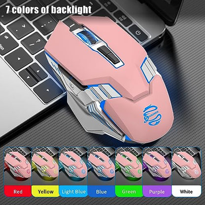 Bluetooth Wireless Gaming Mouse, RGB Rechargeable USB Wireless Mouse, Quiet Click, LED Backlit, Ergonomic, with Side Button, DPI Adjustable Computer Mice for Laptop PC MacBook Chromebook - Pink - color: pink