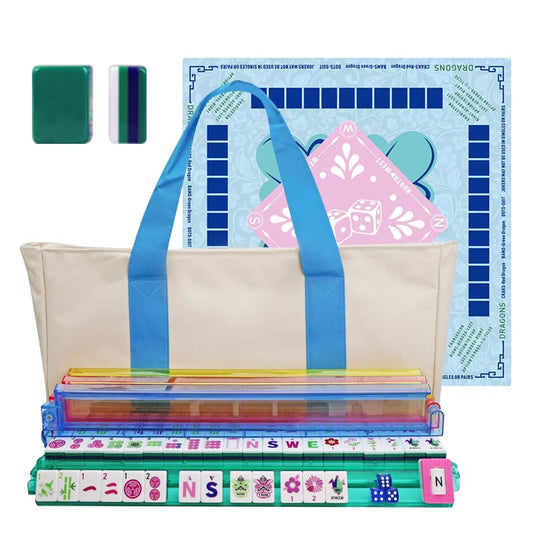 American Mahjong Game Set, Portable Carrying Bag,Acrylic 160 Tiles,Western Mahjong Tiles Set,Complete Ma Jong Set (Green) - color: Green