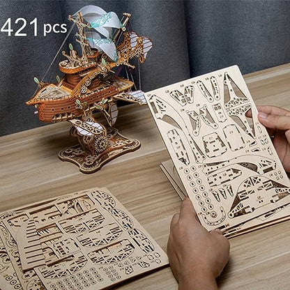 GuDoQi 3D Wooden Puzzles for Adults, DIY Fantasy Spaceship Model Kit, Educational Brain Teaser for Adults to Build, DIY Assembly Kit, Woodcraft Kit, Make Your Own Gifts for Christmas Day