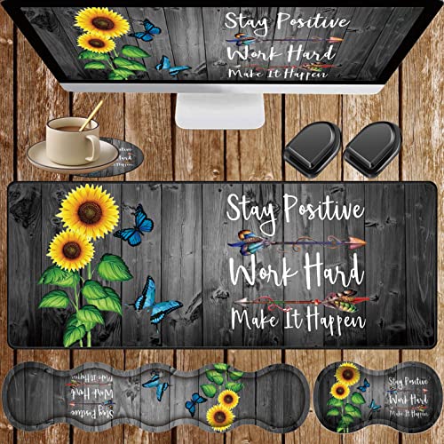 Large Gaming Mouse Pad, Keyboard Wrist Rest + Mouse Wrist Pad + Coaster + Mini Hook Desk Pad Set, Memory Foam, Non-Slip Base. Suitable for Office and Home - Sunflower Inspirational Quote - color: Fok-fo1-mouse -012