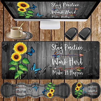 Large Gaming Mouse Pad, Keyboard Wrist Rest + Mouse Wrist Pad + Coaster + Mini Hook Desk Pad Set, Memory Foam, Non-Slip Base. Suitable for Office and Home - Sunflower Inspirational Quote - color: Fok-fo1-mouse -012