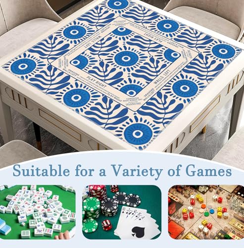 Boho Blue Mahjong Mat 31.5x31.5 Inch, Mediterranean Tiles Non-Slip and Noise Reduction Mah Jong Table Mat Cover Gifts for Mahjong Lovers Poker Board Games Dominoes - color: Boho Blue Mahjong