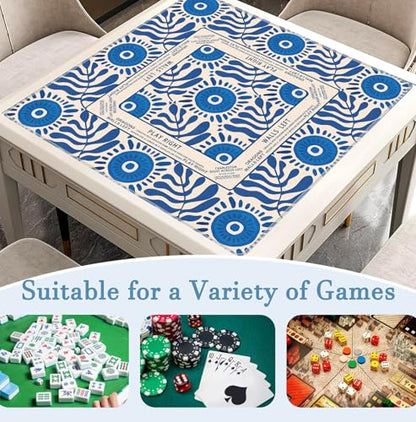 Boho Blue Mahjong Mat 31.5x31.5 Inch, Mediterranean Tiles Non-Slip and Noise Reduction Mah Jong Table Mat Cover Gifts for Mahjong Lovers Poker Board Games Dominoes - color: Boho Blue Mahjong