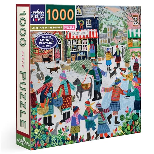 eeBoo Christmas in The Square 1000 Piece Square Jigsaw Puzzle, 23" x 23" | Double coated, sturdy & dust free pieces with a satisfying snap. Includes full color reference insert. Vibrant, original art - style: Christmas in the Square
