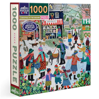eeBoo Christmas in The Square 1000 Piece Square Jigsaw Puzzle, 23" x 23" | Double coated, sturdy & dust free pieces with a satisfying snap. Includes full color reference insert. Vibrant, original art - style: Christmas in the Square