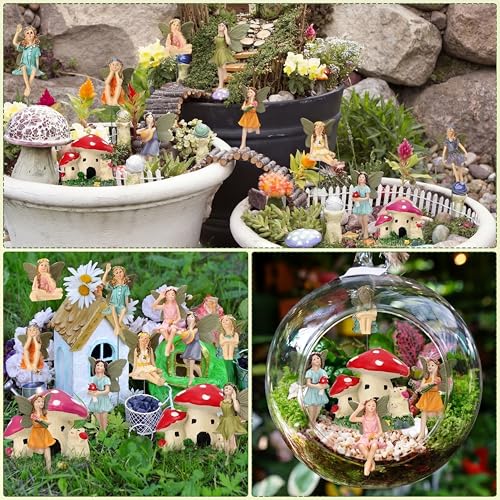 Fumete 13 Pcs Garden Accessories Miniatures Fairies Figurine Mushroom House Mini Garden Figurine Accessories for Outdoor Yard Home Decoration