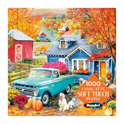 RoseArt - Soft Touch - Autumn Hill Cottage - 1000 Piece Jigsaw Puzzle, Autumn Country Scene Puzzle for Adults - Made in USA - style: Autumn Hill Cottage