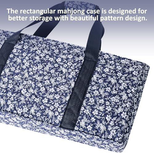 American Mahjong Set,166 Premium Acrylic Tiles with Blue Prints, 4 All-in-One Color Rack/Pushers, Complete Mahjong Game Set with Floral Blue Carrying Bag
