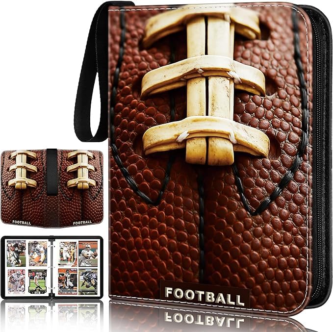 Trading Card Binder 400 Card Capacity, 50 Removable Sleeves (4 Pocket), Zipper Card Album Organizer for TCG Cards (Football) - color: Football