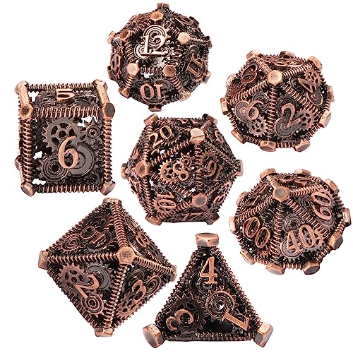 DND Metal Dice Set, UBEUCK 7PCS Gear Metal DND Dice Set for Dungeons & Dragons Board Games Boxes(Gear red Copper) - color: Gear Red Copper