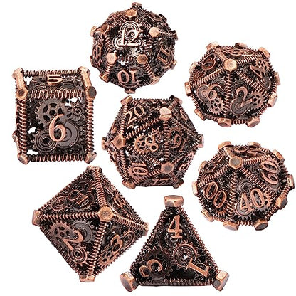 DND Metal Dice Set, UBEUCK 7PCS Gear Metal DND Dice Set for Dungeons & Dragons Board Games Boxes(Gear red Copper) - color: Gear Red Copper