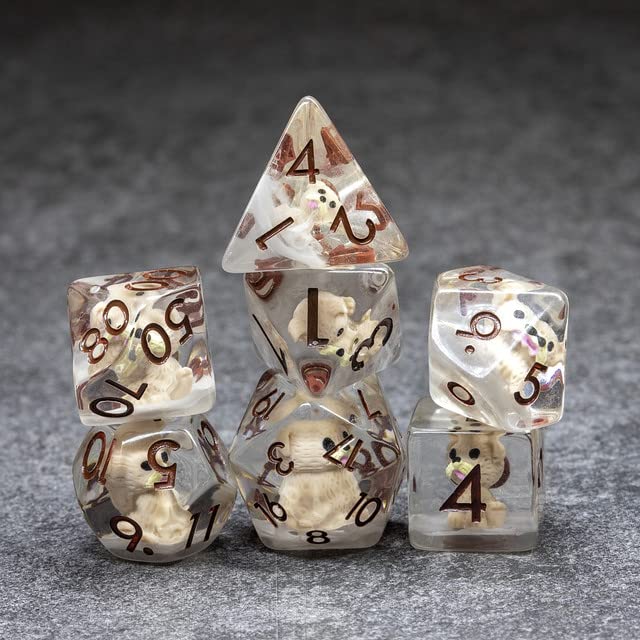 Sage's Portal Animal Familiars Resin DND Dice Set Polyhedral Dice Set for Dungeons and Dragons RPG Pathfinder Tabletop TTRPG (Pups Familiar) - color: Pups Familiar, style: Dice Set Only
