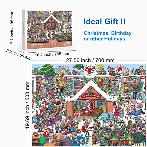 Christmas Puzzles for Adults 1000 Piece Christmas Jigsaw Puzzles Santa's Grotto 27.56 x 19.69 Inch Challenge Toy Gift Educational Game Christmas Jigsaw Puzzles 1000 Pieces for Adults - color: Santa's Grotto